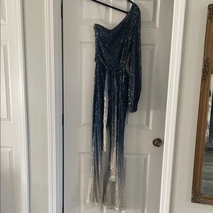 Main Strip Blue and Silver Sequin Jumpsuit